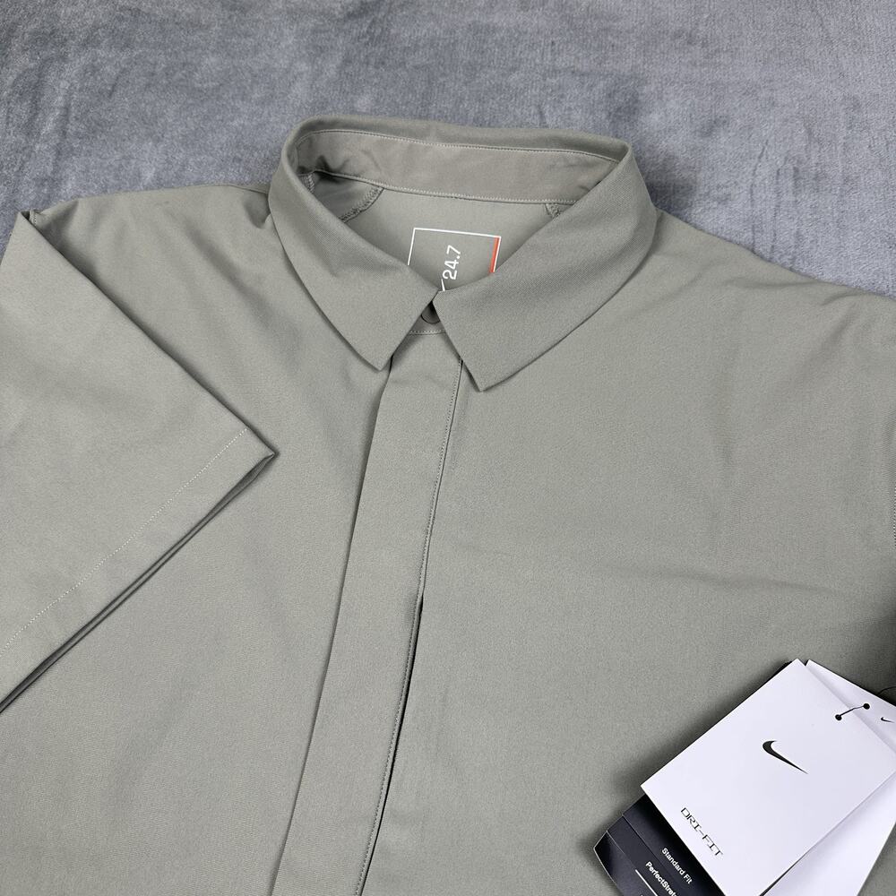 NWT Nike 24.7 Short Sleeve Shirt Snap-Down Mens Medium Olive Green HQ6958-320